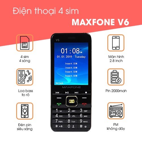 Điện Thoại 4 sim hầm hố nhỏ gọn phím to dành cho người già FM không cần tai nghe