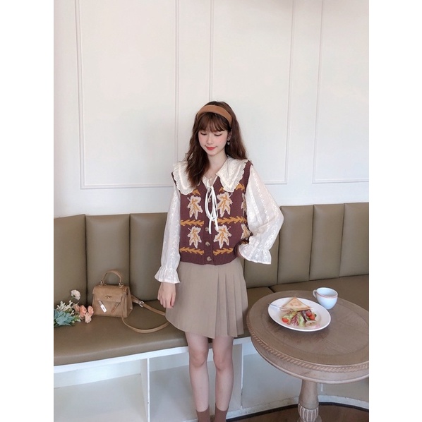 Áo kiểu vải thô xịn loại 1 thêu hoa bazic_Áo sơ mi bánh bèo