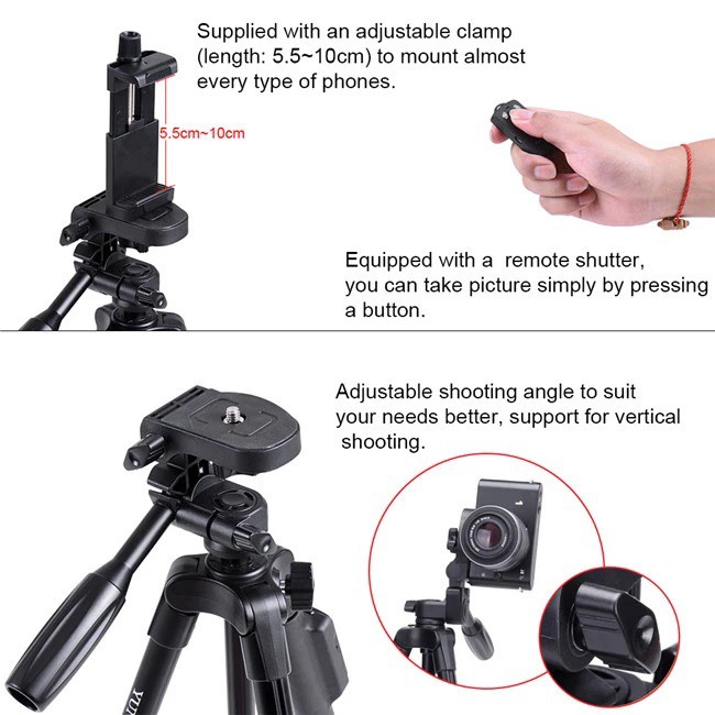 Chân Tripod Yunteng Vct 5208 Bằng Nhôm Kèm Kẹp Điều Khiển Bluetooth Cho Điện Thoại Thông Minh / Camera / Điện Thoại Jianpan111.My106965574