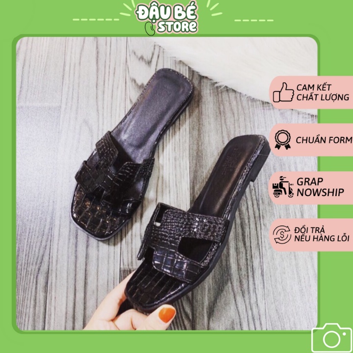 Dép Lê Hm Da Rắn Màu Đen Siêu Chanh Xả - Daube - D010
