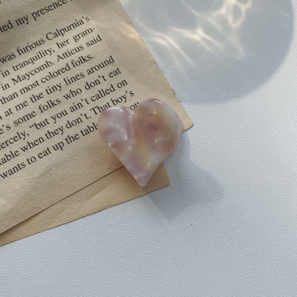 Set 2 Kẹp Tóc Hình Trái Tim Họa Tiết Cẩm Thạch / Trái Tim Đơn Giản Phong Cách Retro Cho Nữ