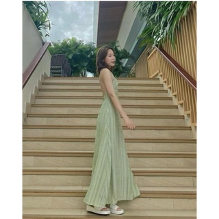 ĐẦM MIDI XANH CỔ YẾM HỞ LƯNG