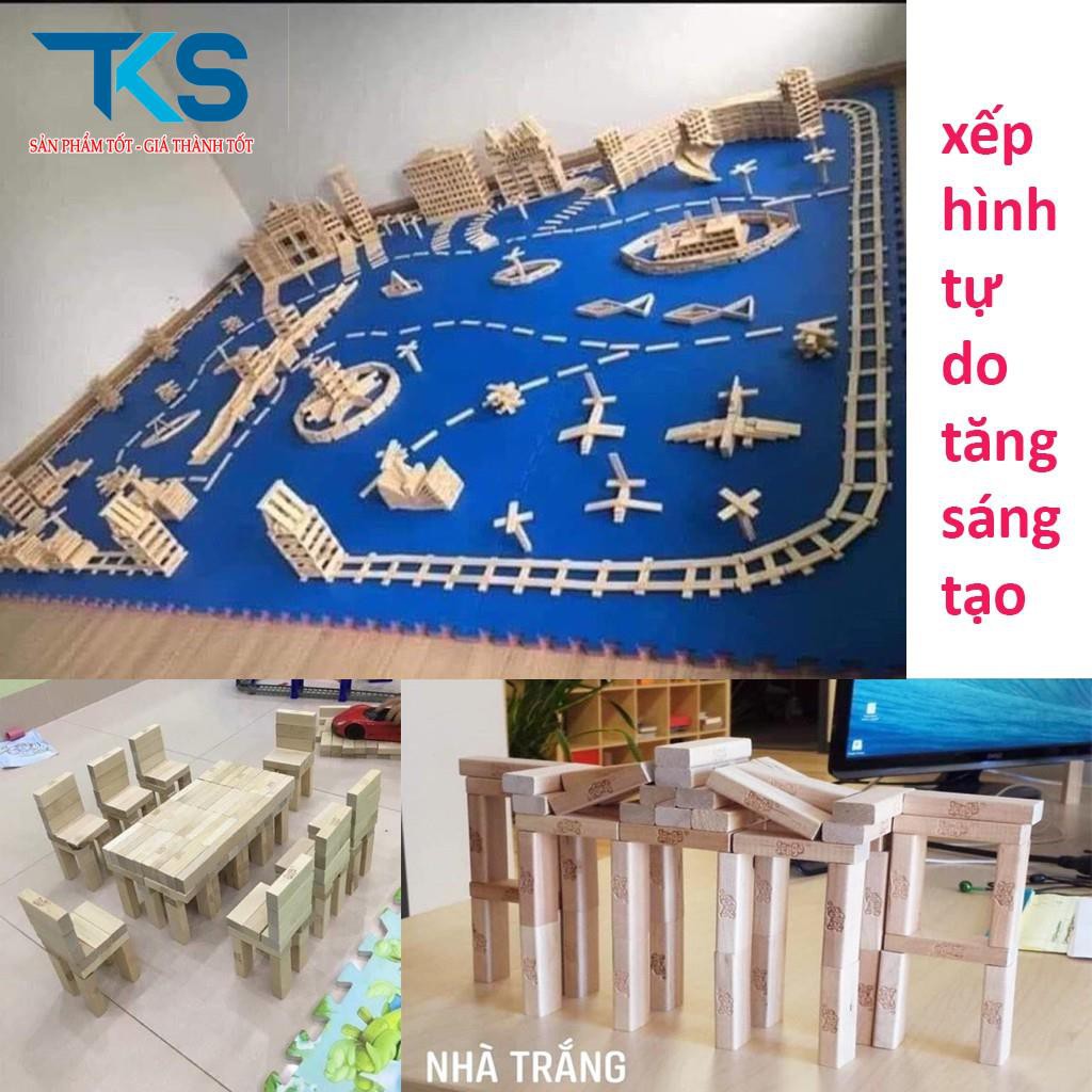 bộ rút gỗ đồ chơi xếp hình domino montessori rèn luyện trí thông minh tránh xa điện thoại (54 thanh cỡ lớn)
