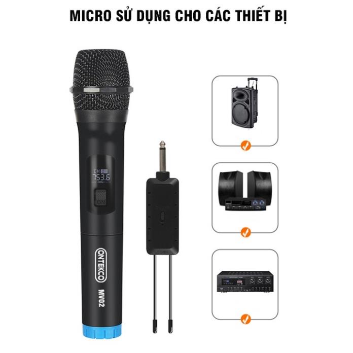 [HỎA TỐC]Micro Không dây Karaoke ONTEKCO MV02 Cao cấp, Dùng cho Amply gia đình, Loa kéo, loa xách tay