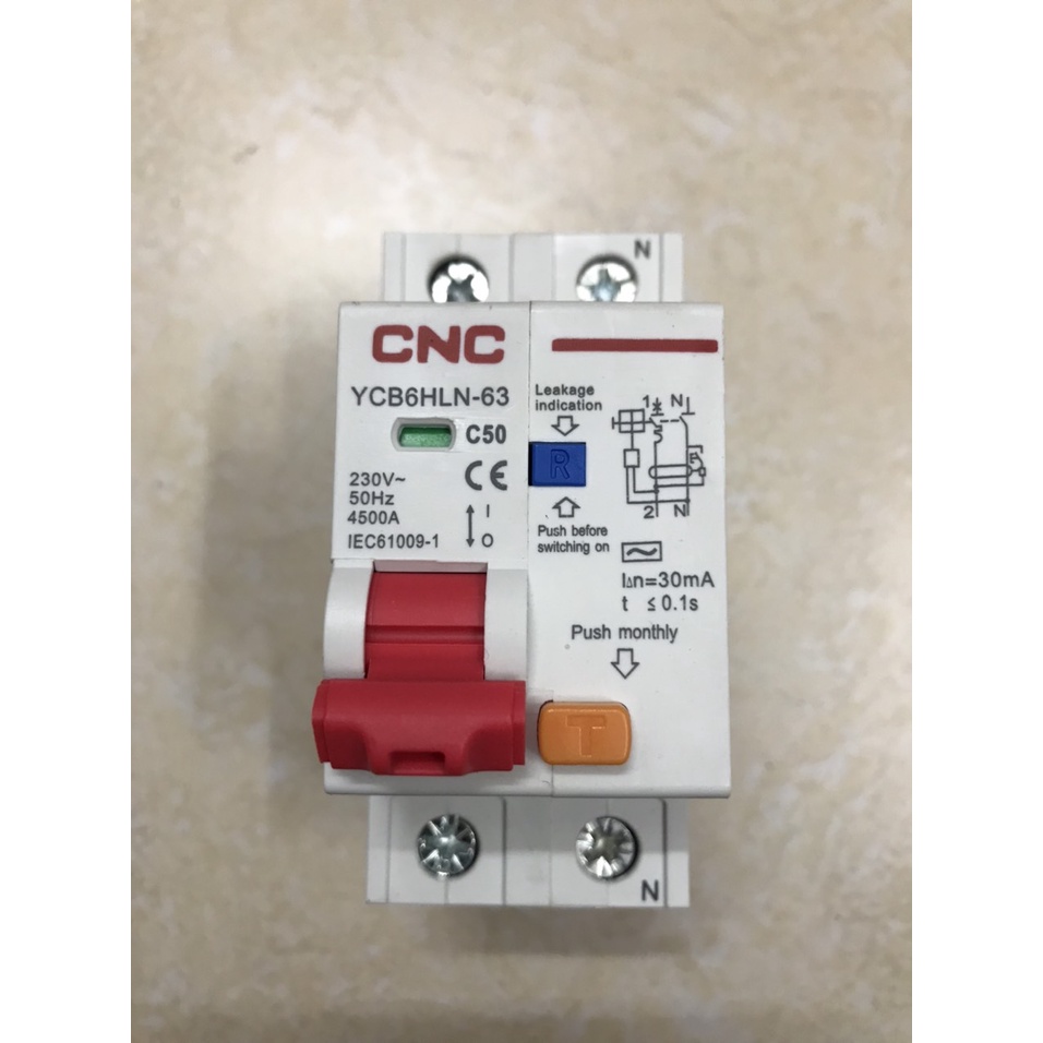 Aptomat CNC CHỐNG GIẬT: RCBO 1P+N 50A; Icu = 4.5KA;  Attomat hãng CNC