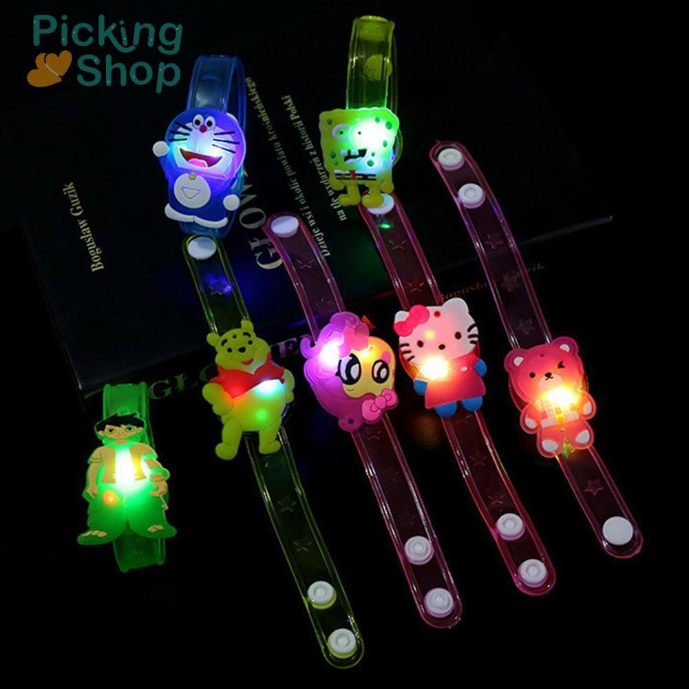 Cute Kids Flash Wrist Band Cartoon Night Light Watch Glowing Bracelet Toys