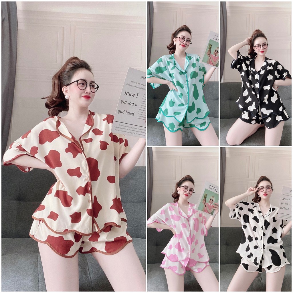 Pijama nữ, bộ mặc nhà tay ngắn, chất lụa 100D đẹp, mát, ít nhăn, phom rộng thoải mái dưới 65kg mặc vừa