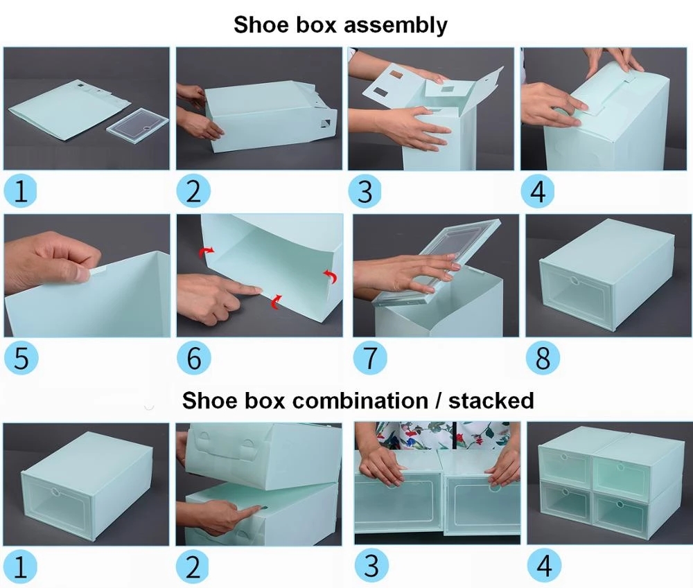 1PC Clear Foldable Shoe Storage Boxes / Plastic Stackable Separated Organizer Boxes / Household Shoe Display Organizer