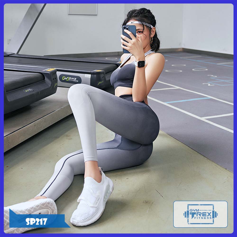 Quần gym nữ cạp cao thun siêu mịn SP217, Quần legging nữ yoga nâng mông - Gym Trex