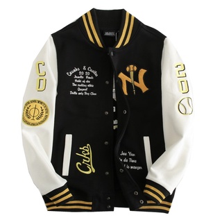  ÁO KHOÁC BOMBER MLB NY VARSITY MÀU VÀNG ĐEN PHỐI TAY TRẮNG 