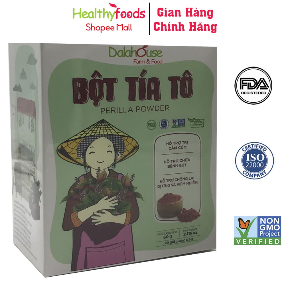 Bột tía tô sấy lạnh nguyên chất Dalahouse 60gr hỗ trợ hạ sốt thải độc làm sáng da, công nghệ sấy lạnh tiêu chuẩn Châu Âu