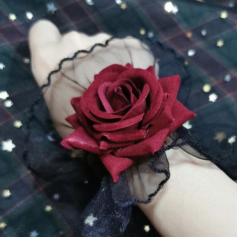 Brroa Băng Đeo Cổ Tay Trang Trí Hoa Hồng Trang Trí Chống Trượt Phong Cách Gothic Lolita