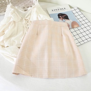 Chân váy kẻ ullzang dáng A pastel ( có ảnh thật )