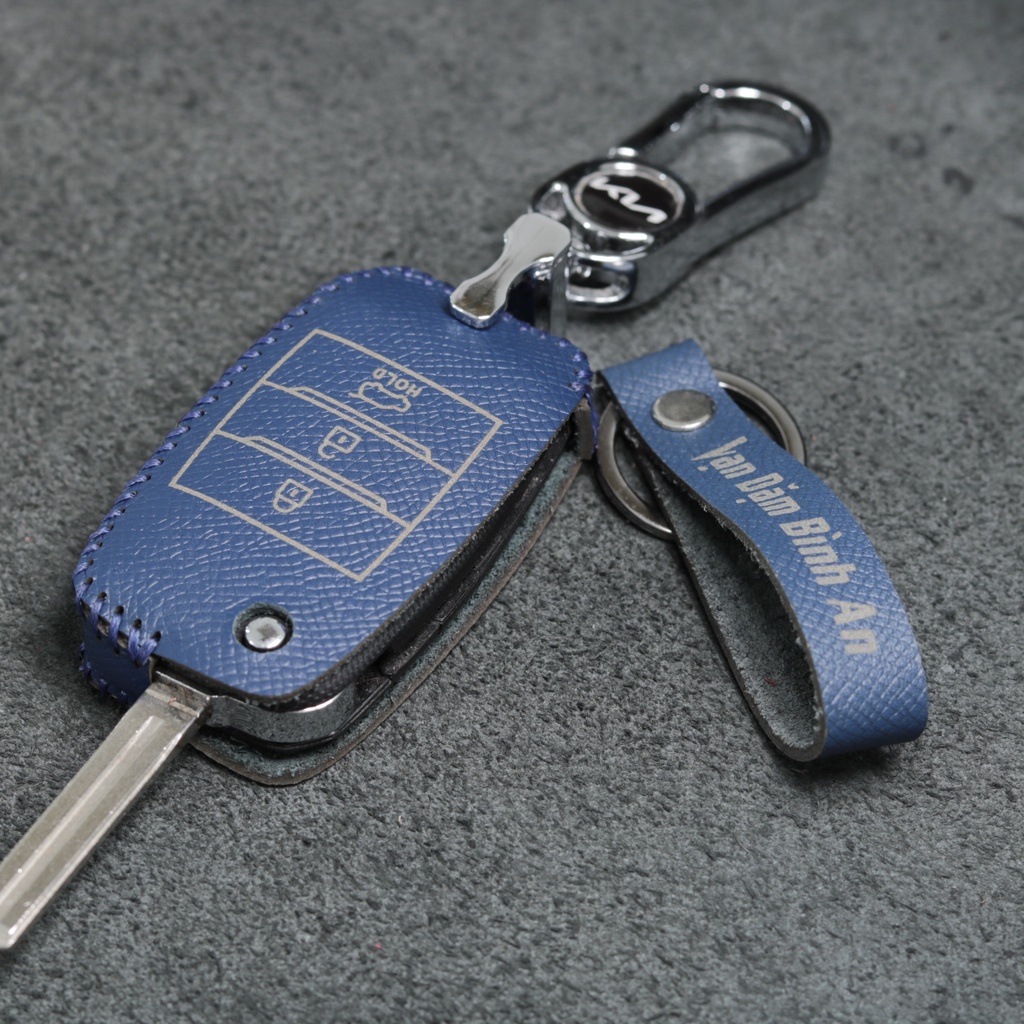 Bao da bọc ốp chìa khoá xe ô tô KIA Morning, Sonet, Soluto chìa gập cắm ổ da bò nhiều màu khâu thủ công KIA6