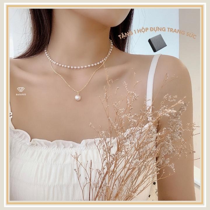 Vòng cổ Bella925 dây chuyền 2 lớp đính ngọc trai nhân tạo sang trọng tặng 1 hộp đựng trang sức