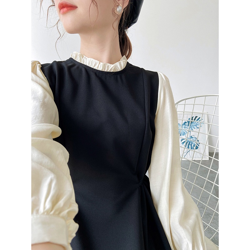 Đầm IELGY tay dài cổ tròn dáng ôm phong cách Hồng Kông cổ điển cho nữ