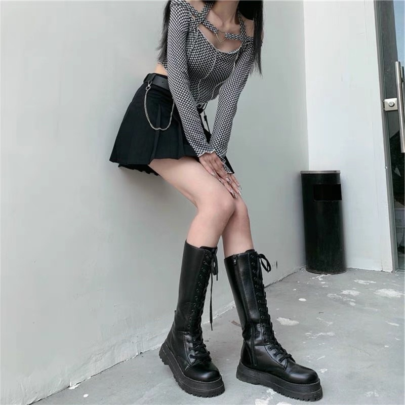 áo len dệt kim hoạ tiết caro kiểu trễ vai mix dây &amp; trái tim sexy (56305#)