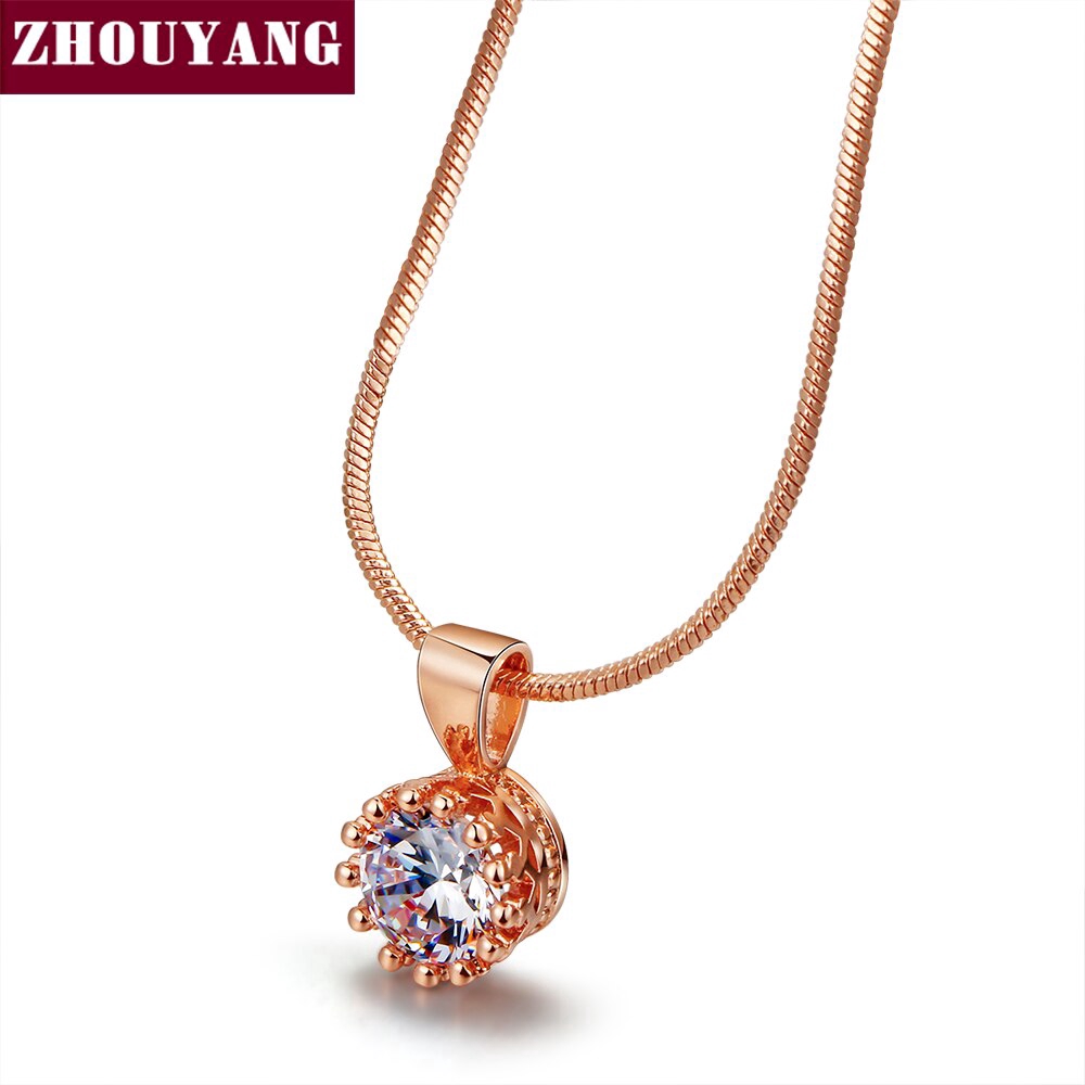 ZHOUYANG Top Quality Crown vòng cổ pha lê Rose Gold Color Fashion Jewellery Nickel miễn phí Pendant pha lê N390 N391