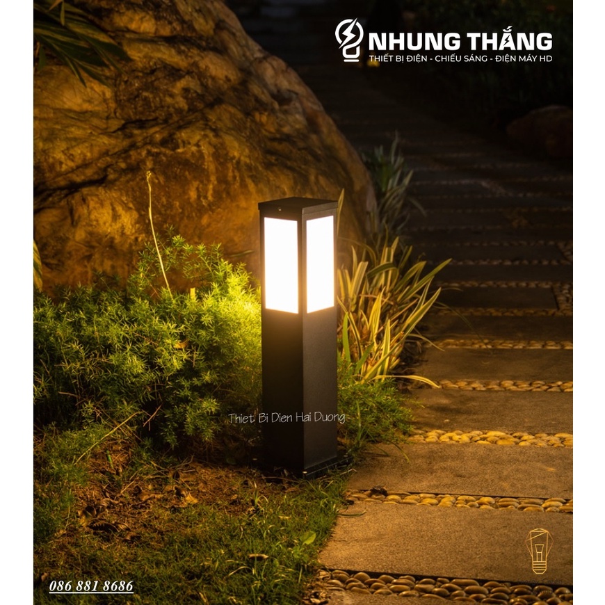 Đèn Cột Sân Vườn DSV-813 Chống Nước - Chiều Cao 60cm -  Sử Dụng Điện Và Dùng Năng Lượng Mặt Trời - Tặng Kèm Bóng Led