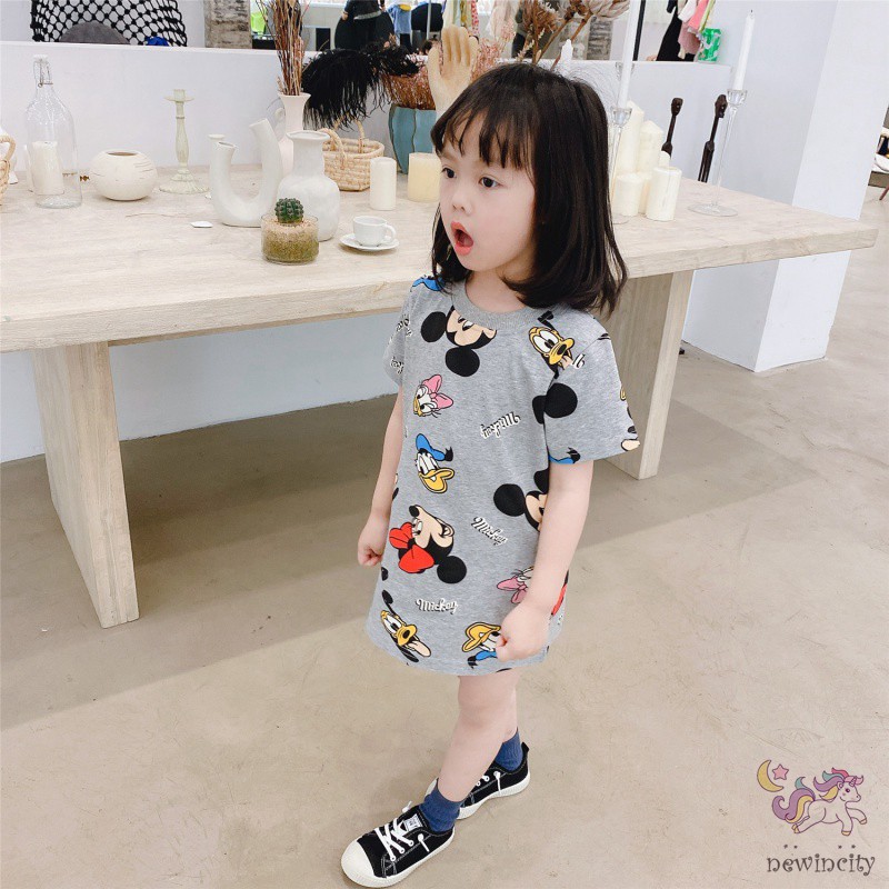 Đầm bé gái in hình chuột Mickey