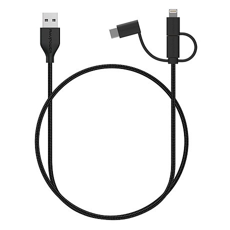 Cáp sạc RAVPower RP-CB021 1m USB-A to Lightning /Type-c /Micro-USB Nylon Yarn Braided Lightning Cable Black