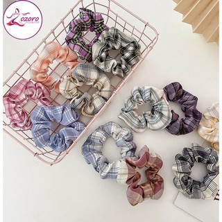 Cột Tóc Vải Scrunchies Họa Tiết Caro Vintage Hàn Quốc ZOZORO, Dây Buộc Tóc Scrunchies Cứng