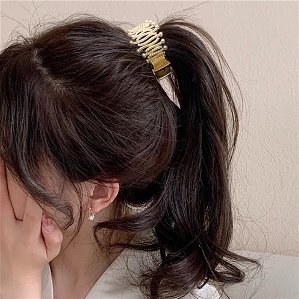 Kẹp Tóc Càng Cua Cá Mập Đính Kim Cương Giả Và Ngọc Trai Thanh Lịch Thời Trang Cho Nữ