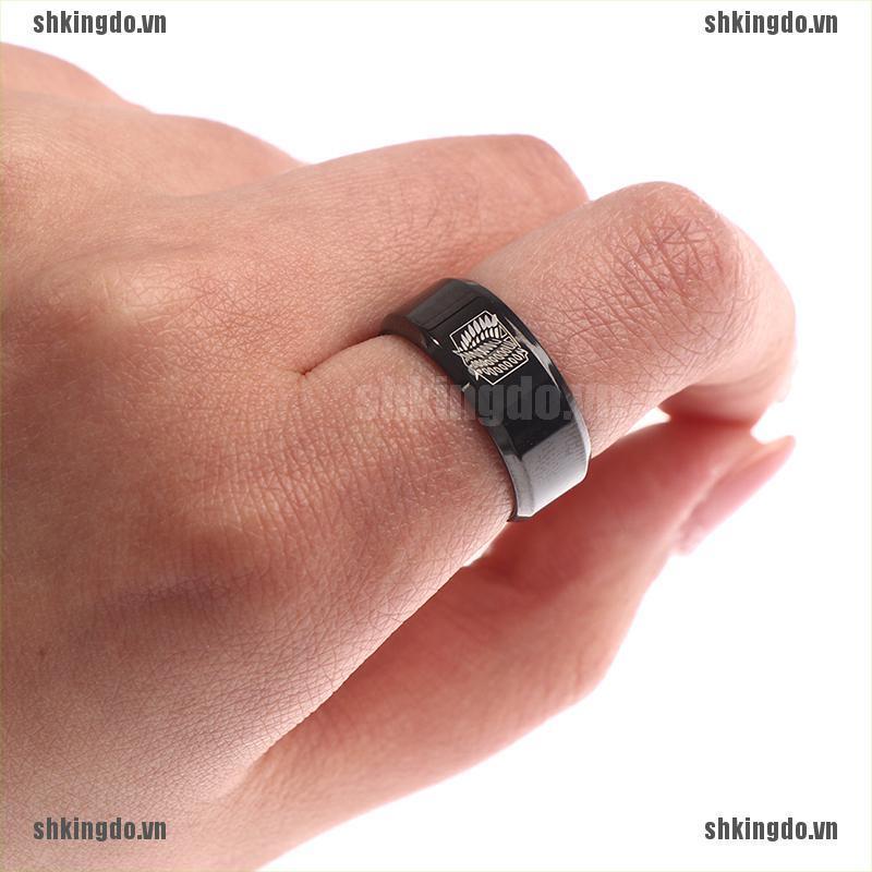 SKINDO Black Titanium Stainless Steel Ring Wings Of Liberty Flag Finger Rings