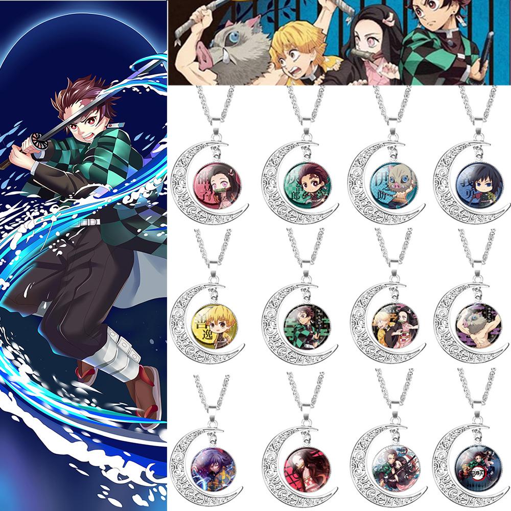 LILYES Vòng cổ Unisex Mặt Kính In Hình Anime Demon Slayer Kimetsu no Yaiba