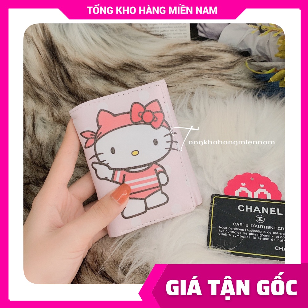 Ví ngắn nữ chất da mềm mịn in hình Hoạt hình Chibi Doremon Kitty dễ thương Ví mini V10