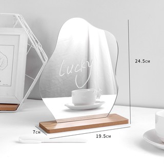 Gương thuỷ tinh đế gỗ để bàn theo phong cách Minimal Hàn Quốc (tặng kèm BÚT)