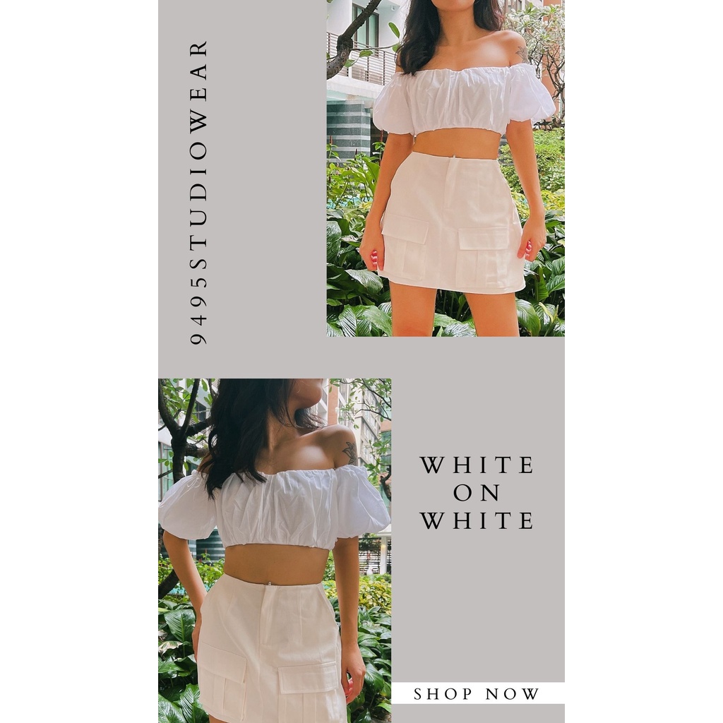 Set Áo lệch vai Off Shoulder Tops x Chân váy - A Line Skirt - STcotton02