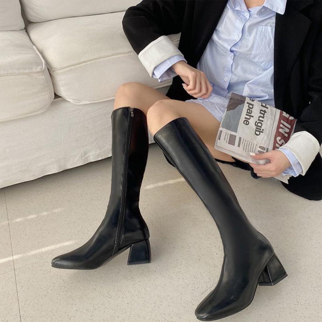 Bốt đùi da đẹp khoá cạnh gót 5 phân lót lông  đi mềm êm chân