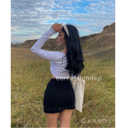 Set áo croptop nữ cột nơ tay dài hở lưng sexy, chân váy basic ôm tôn dáng thiết kế đi chơi đi chụp ảnh Carrotxinhdep