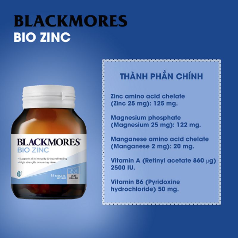 Viên Kẽm Tự Nhiên cho da mụn  Blackmores Bio Zinc  84 viên