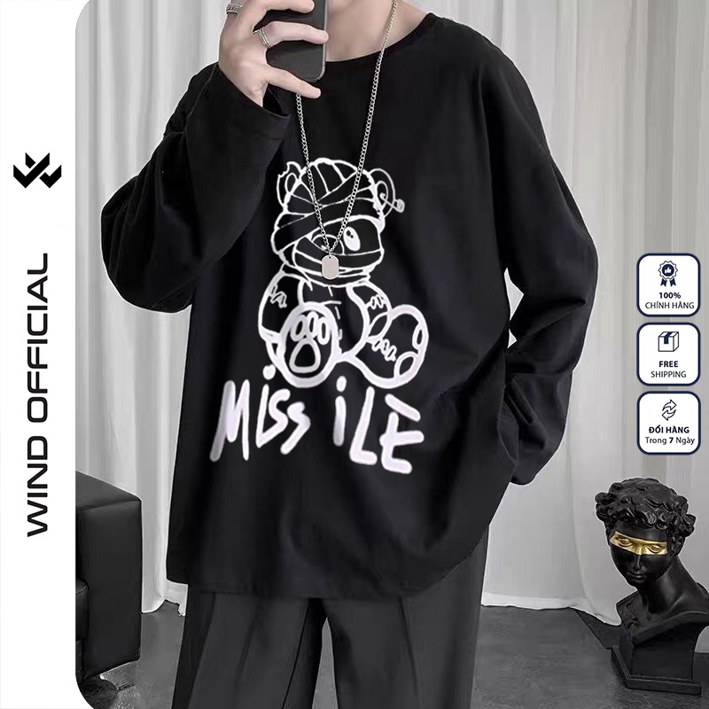 Áo thun tay dài WIND phông unisex form rộng GẤU ILE nam nữ sweater oversize ulzzang