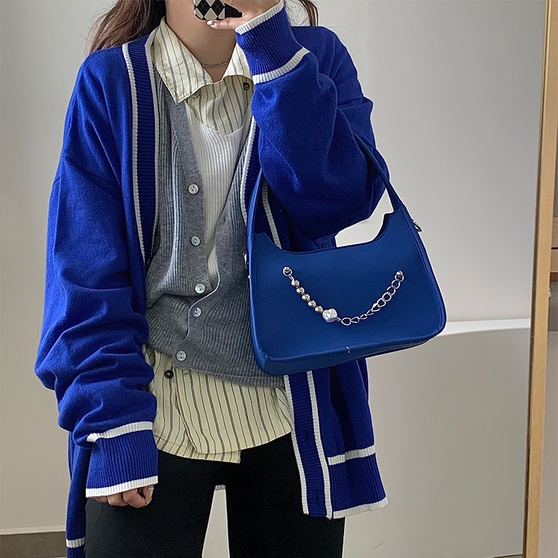 IELGY Túi Đeo Vai Đính Hạt Màu Xanh Dương Thời Trang Cho Nữ