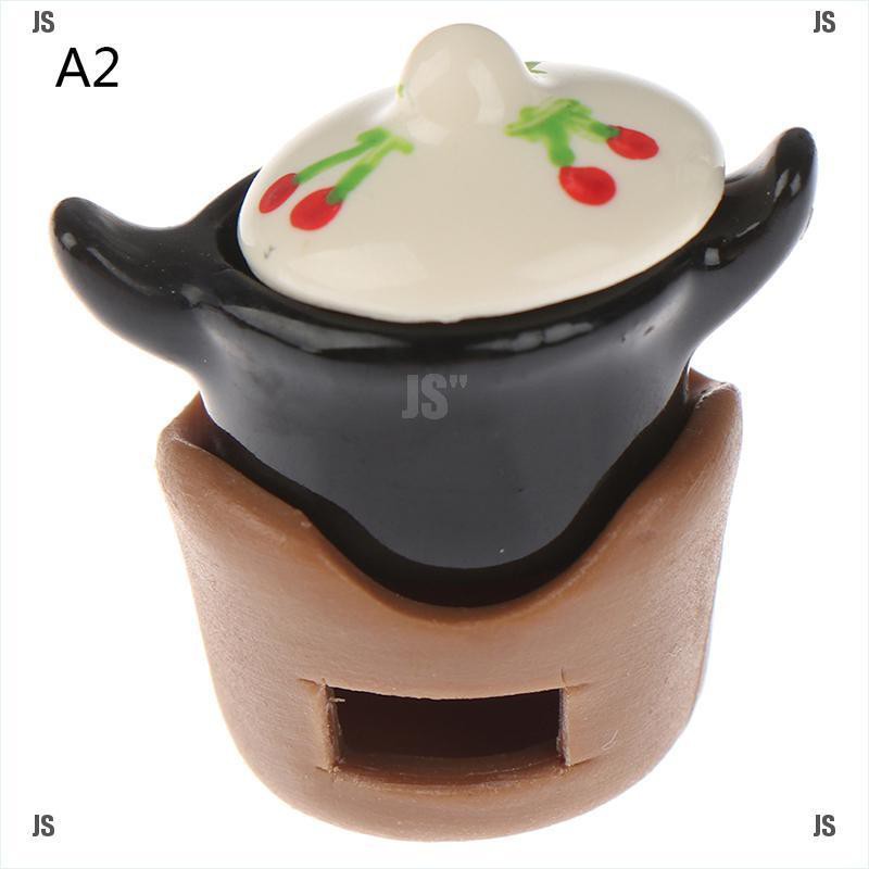 JS'ღ1:12 Dollhouse Miniature Carbon Stove Soup Pot Model Kitchen Cooking Toy