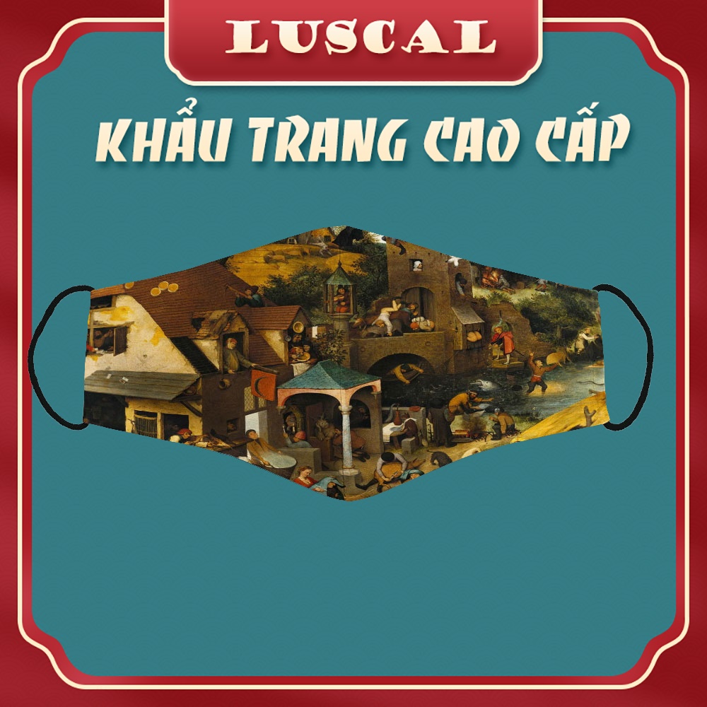 Khẩu Trang Tranh La Mã 7 yểu điệu LUSCAL Vải Cotton 100%, Kháng Khuẩn, Không Đau Tai, Dễ Thở Dành cho Nam Nữ