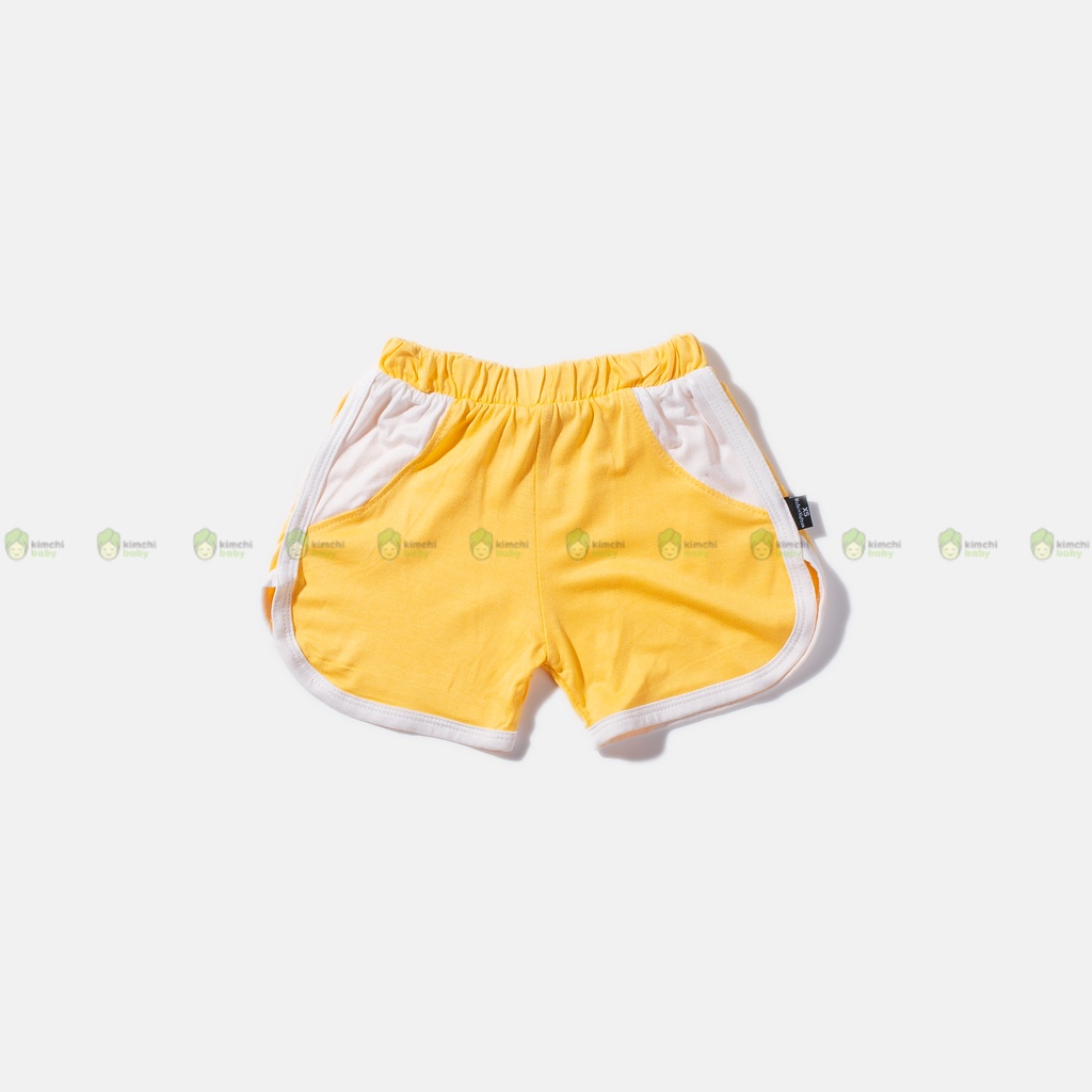 Quần Cho Bé Trai, Bé Gái KIMCHIBABY Vải Thun Lạnh Hoạ Tiết Viền Trắng Bo Túi, Quần Đùi Cho Bé Mặc Nhà KWQ2202