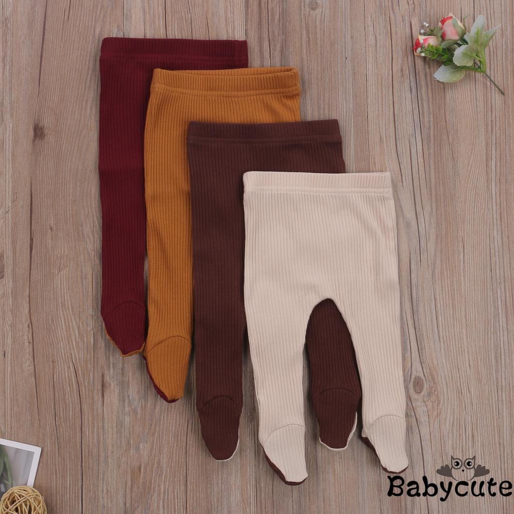 Quần Legging Dài Dệt Kim Màu Trơn Cho Bé 0-12 Tháng Tuổi