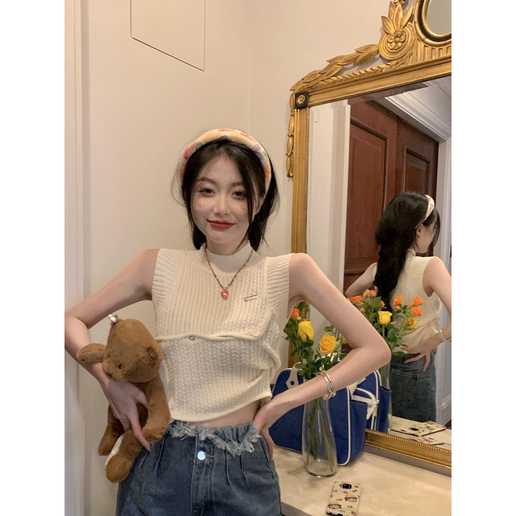 622156#Áo Hai Dây Dệt Kim Màu Trắng Thời Trang Mùa Hè Cho Nữ
