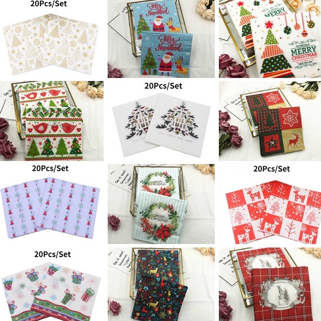 Bộ 20 Khăn Ăn Giấy Dùng Một Lần In Họa Tiết Bông Tuyết Giáng Sinh