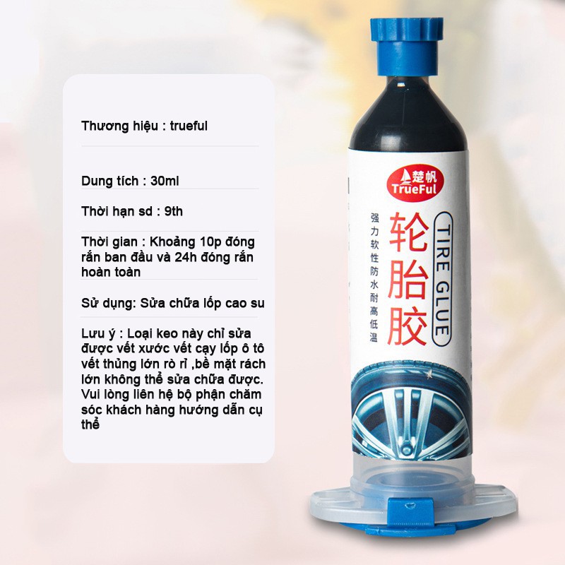 Keo vá lốp xe ô tô phục hồi sữa chữa vết rách lốp kết dính cao su,nhựa  Truefu- chai 30ml