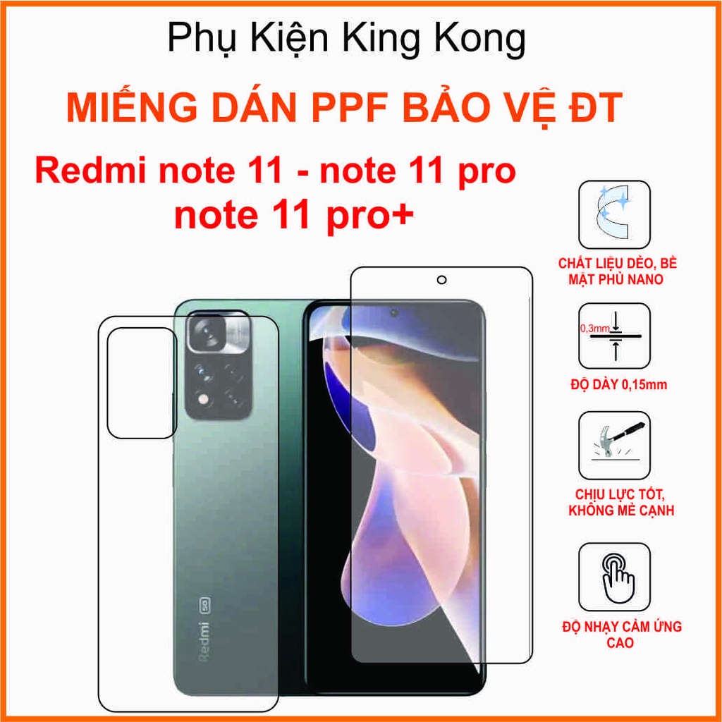 Dán Ppf Xiaomi Redmi note 11 / note 11s / note 11t / note 11 pro / note 11 pro+  Full viền lưng nhám chống bám vân tay