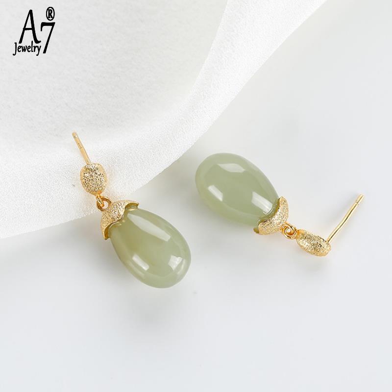 Bông Tai Mạ Bạc 925 Đính Đá Ngọc Bích Màu Xám Sang Trọng A7 S925