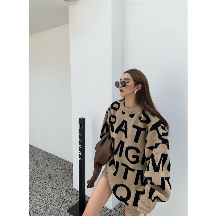 Yong lazy wind autumn winter new letter sweater women loose wear versatile round neck Pullover Sweater Coat fashion
 | BigBuy360 - bigbuy360.vn