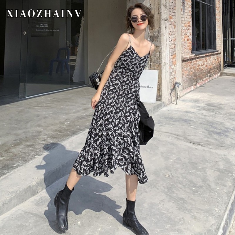 Đầm Hai Dây Xiaozhainv Họa Tiết Hoa Phong Cách Hàn Quốc Cho Nữ Với 2 Màu Tùy Chọn | BigBuy360 - bigbuy360.vn