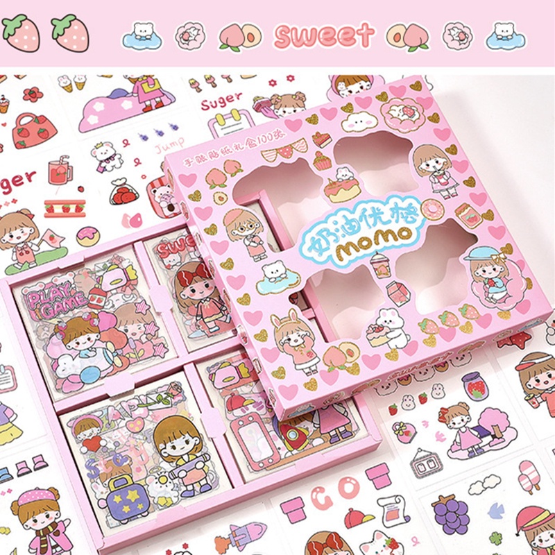 Bộ 100 Miếng Dán Trang Trí Chống Thấm Nước Họa Tiết Nhân Vật Dễ Thương Kèm 20 Sticker