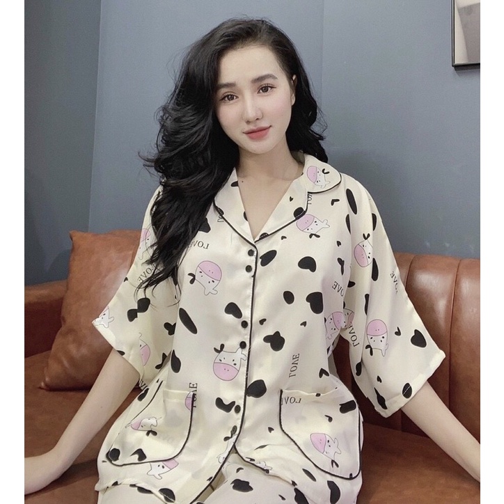 Đồ bộ pijama - Bộ pijama lụa cộc tay quần đùi dáng cánh dơi from to ( ẢNH THẬT - VIDEO THẬT )